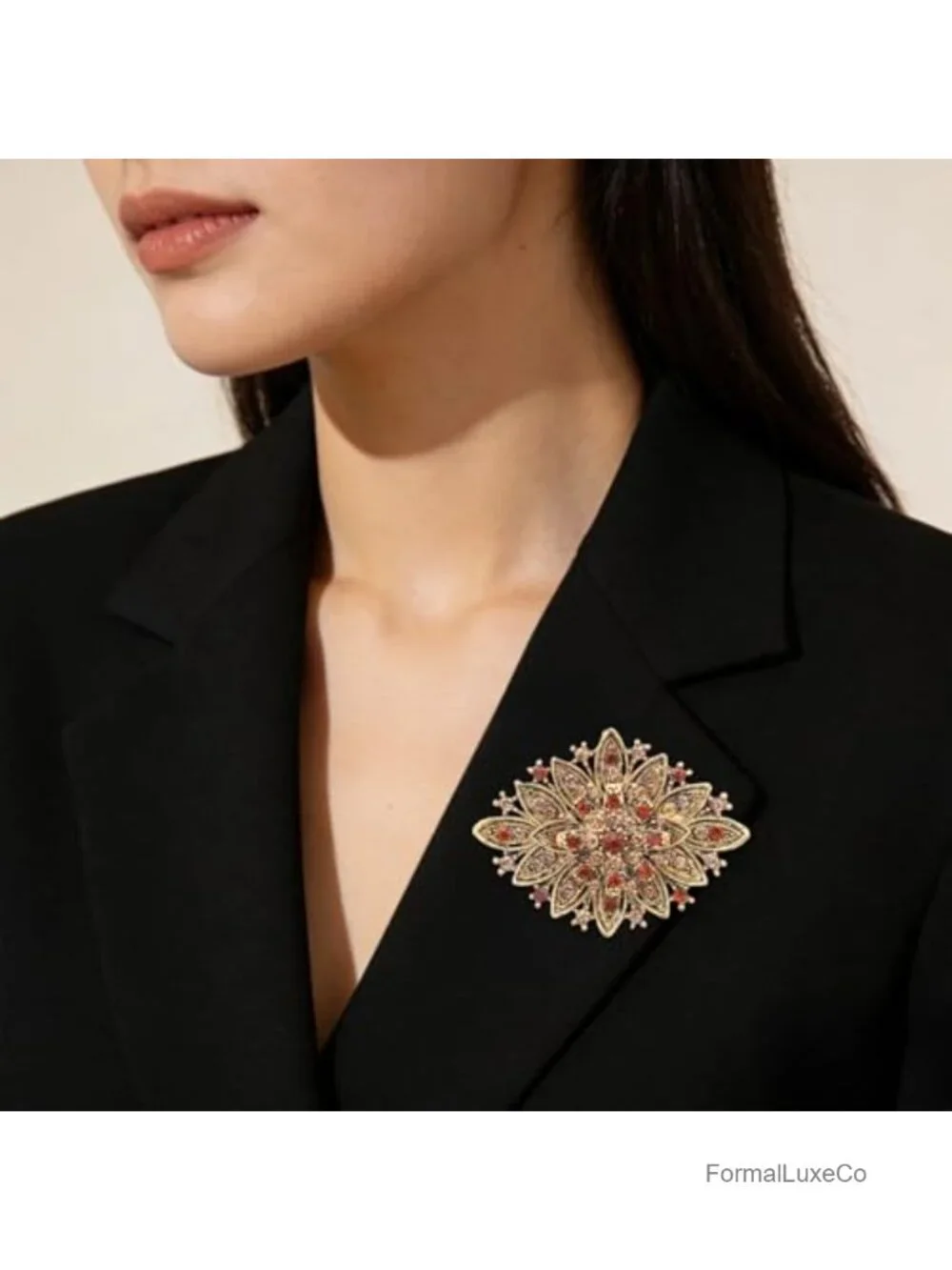 Vintage Art Deco Crystal Brooch Pin for Women, Zinc Alloy, Wedding Bridal, Coat
